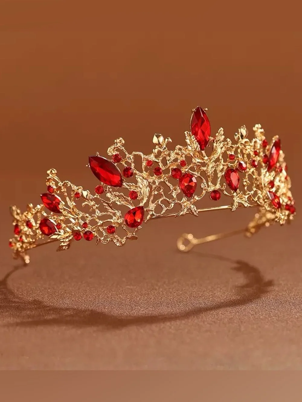 Gold Tiara with Red Crystal Accents - Women's Hair Crown